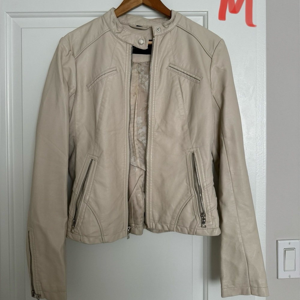 Cream leather jacket from Guess